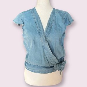 Wrap tie flutter sleeve top